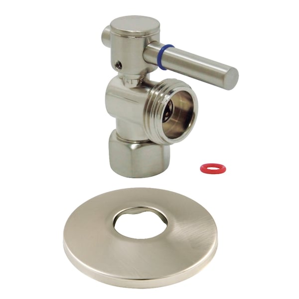 1/2" IPSx3/4" Hose Thread Quarter-Turn Angle Stop Valve W/Flange, Nickl